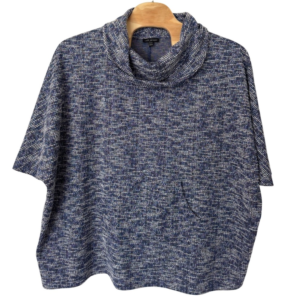 Lane Bryant Blue Multicolor Cowl Neck Knit Poncho Size 22/24